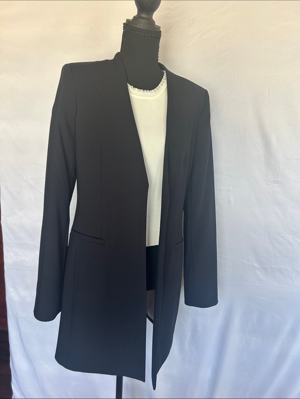 Calvin Klein Black Long Open-Front Blazer Jacket